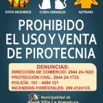 Prohibido el uso y la venta de Pirotecnia en Villa La Angostura.