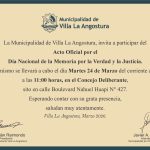 INVITACIÓN – DÍA NACIONAL DE LA MEMORIA POR LA VERDAD Y LA JUSTICIA.