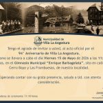 Invitación al Acto Oficial del Aniversario N°94 de Villa La Angostura.