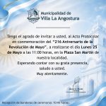 Invitación Oficial al Acto conmemorativo “25 de Mayo”