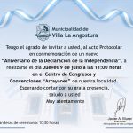 Invitación oficial por un nuevo aniversario de la Declaración de la Independencia Argentina.