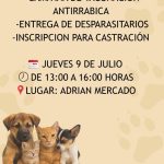 Zoonosis realizará una nueva jornada de vacunación antirrábica, desparasitación e inscripción para castraciones.
