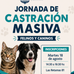 La Dirección de Zoonosis  brindará una jornada de castración masiva.