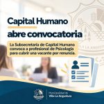 La Subsecretaría de Capital Humano convoca a profesional de Psicología para cubrir una vacante por renuncia