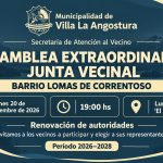 Convocatoria a Asamblea Extraordinaria de la Junta Vecinal de Lomas de Correntoso.